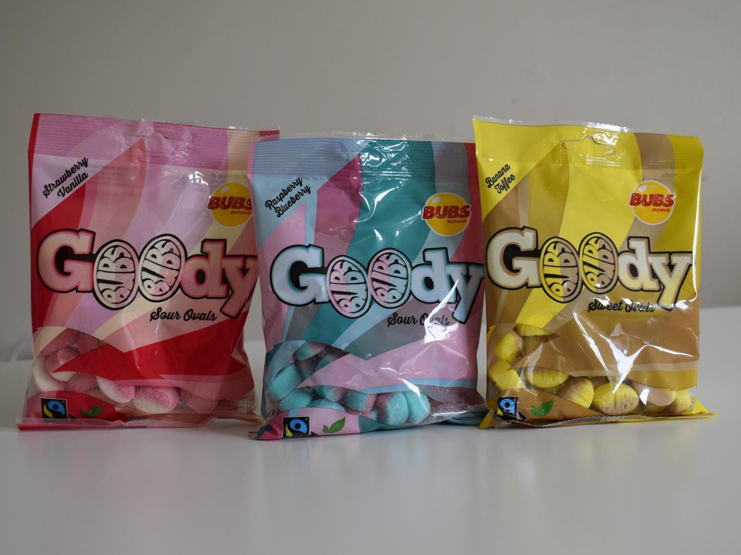 Bubs-Goody Strawberry/Vanilla, Raspberry/Blueberry, Banana/toffee 90g - 3.2 oz