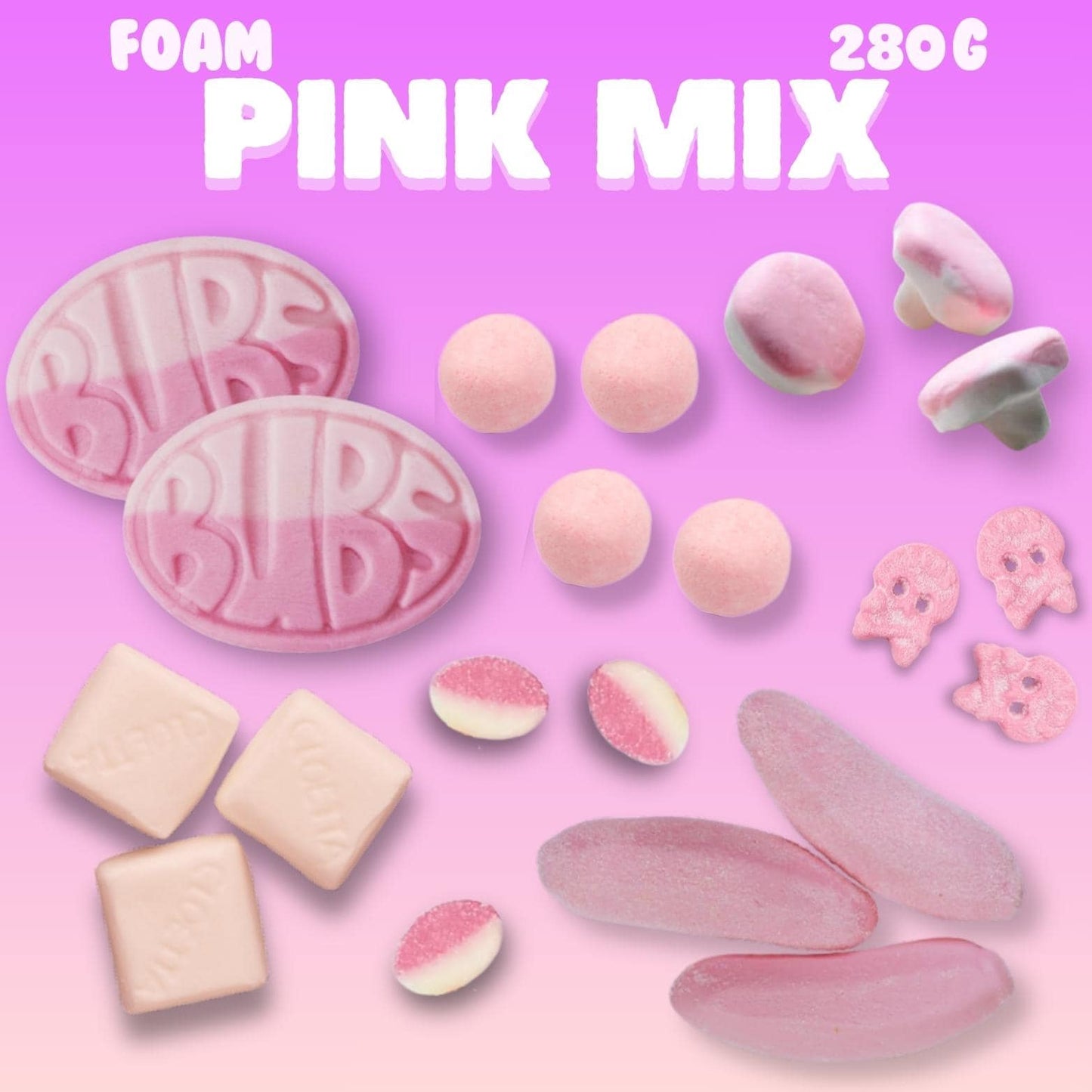 Pink Swedish Candy Mix | Vegan Gummies, Strawberry, BUBS (280g)